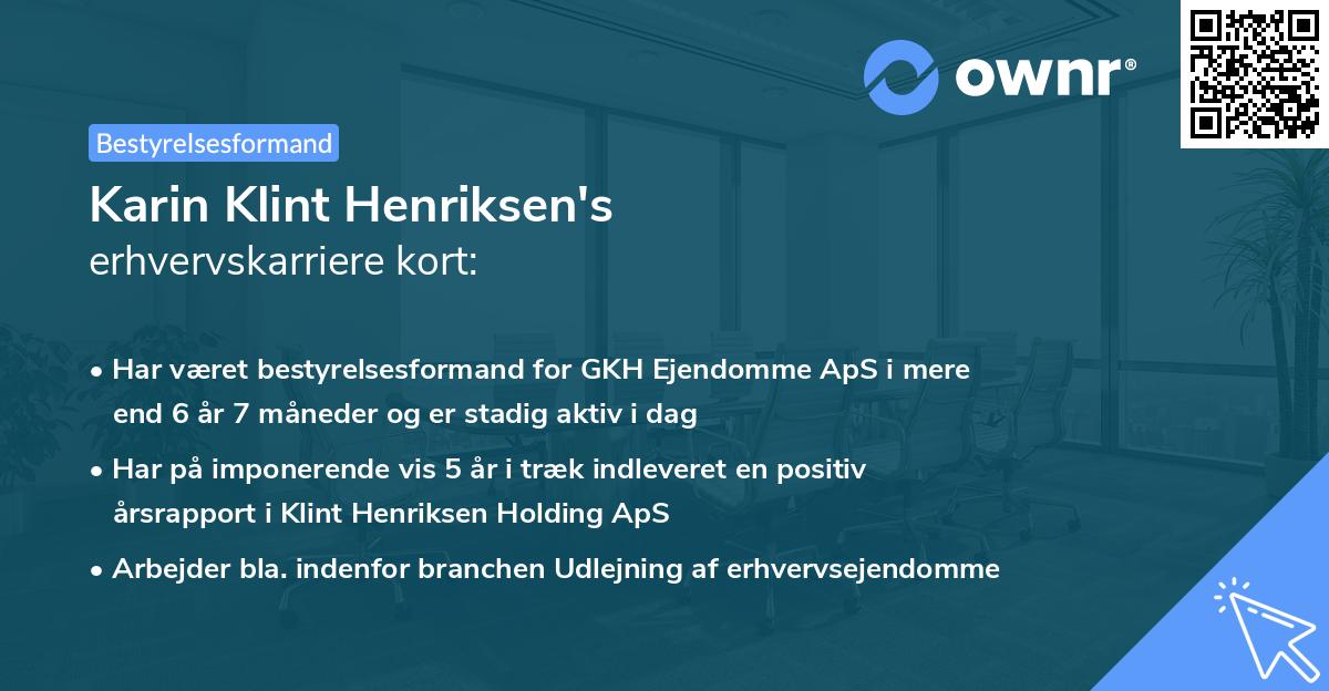 Karin Klint Henriksen's erhvervskarriere kort