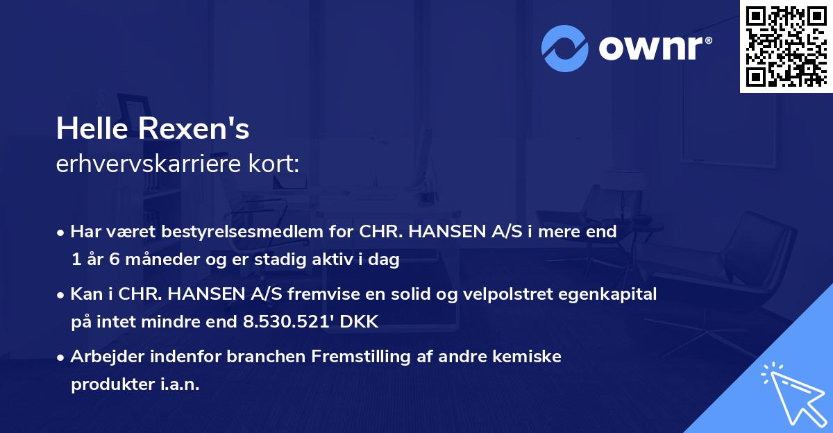 Helle Rexen's erhvervskarriere kort