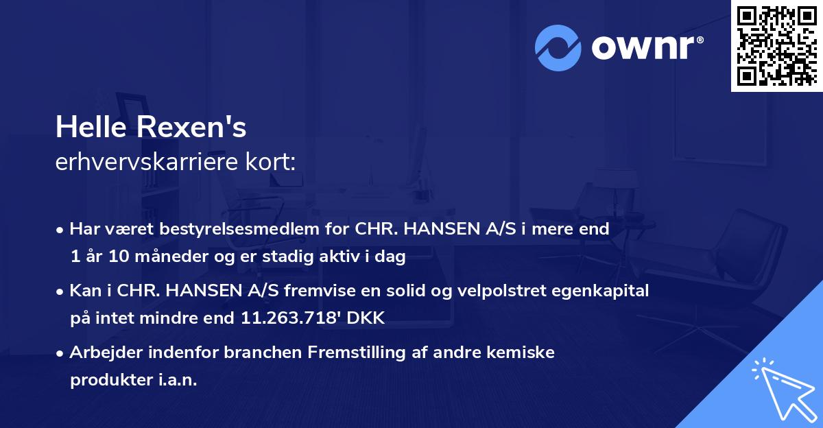 Helle Rexen's erhvervskarriere kort