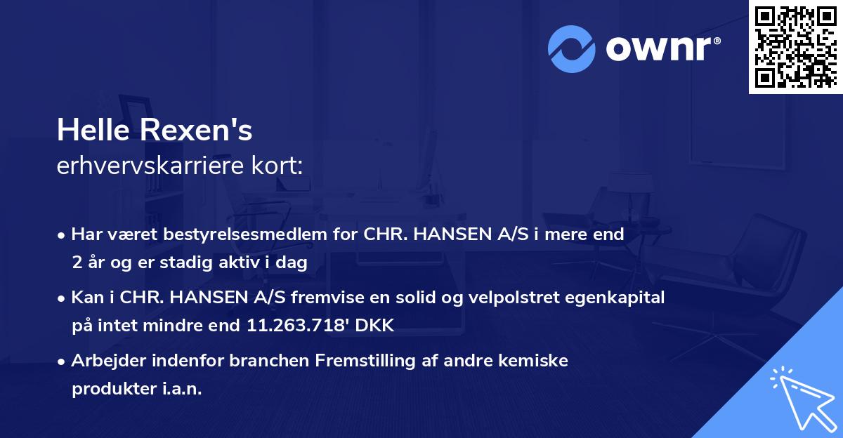 Helle Rexen's erhvervskarriere kort