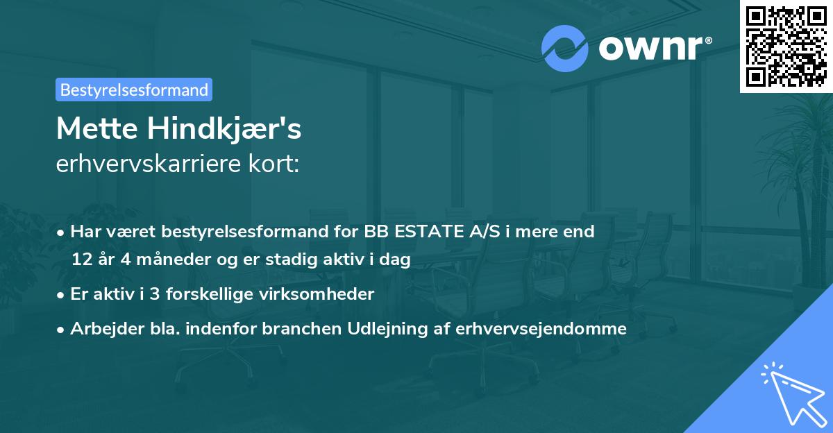 Mette Hindkjær's erhvervskarriere kort