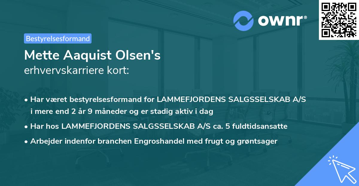 Mette Aaquist Olsen's erhvervskarriere kort