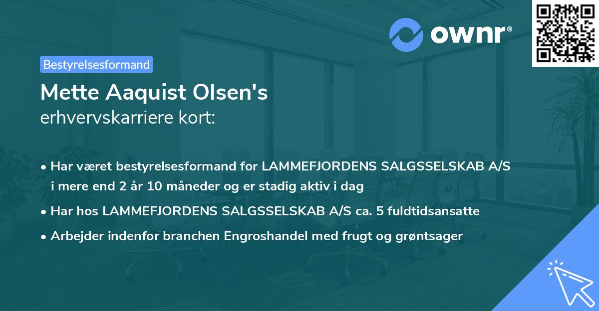 Mette Aaquist Olsen's erhvervskarriere kort