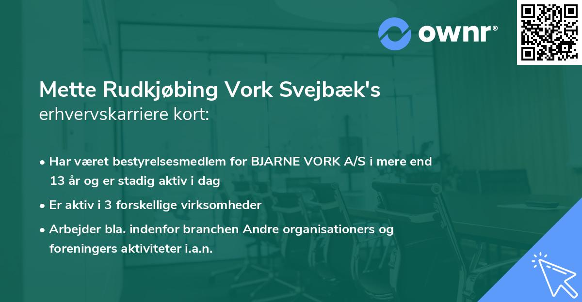 Mette Rudkjøbing Vork Svejbæk's erhvervskarriere kort