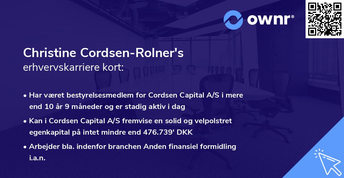 Christine Cordsen-Rolner's erhvervskarriere kort