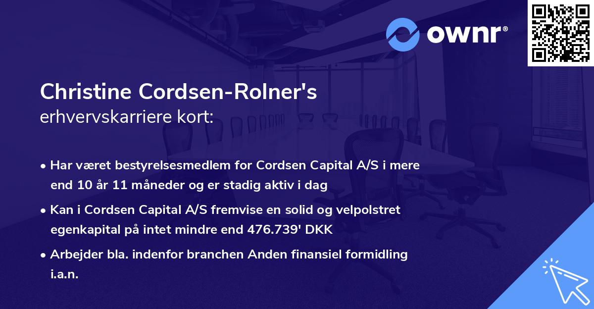 Christine Cordsen-Rolner's erhvervskarriere kort