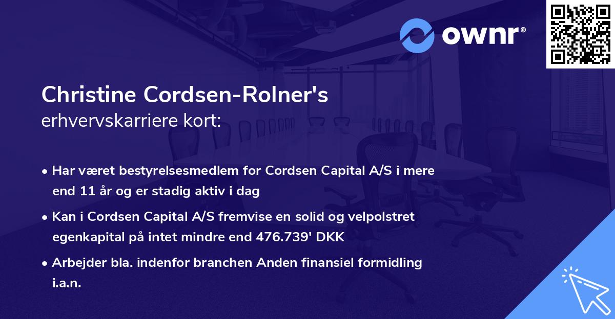 Christine Cordsen-Rolner's erhvervskarriere kort