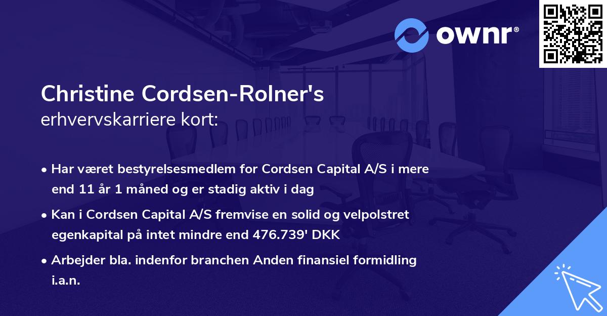 Christine Cordsen-Rolner's erhvervskarriere kort