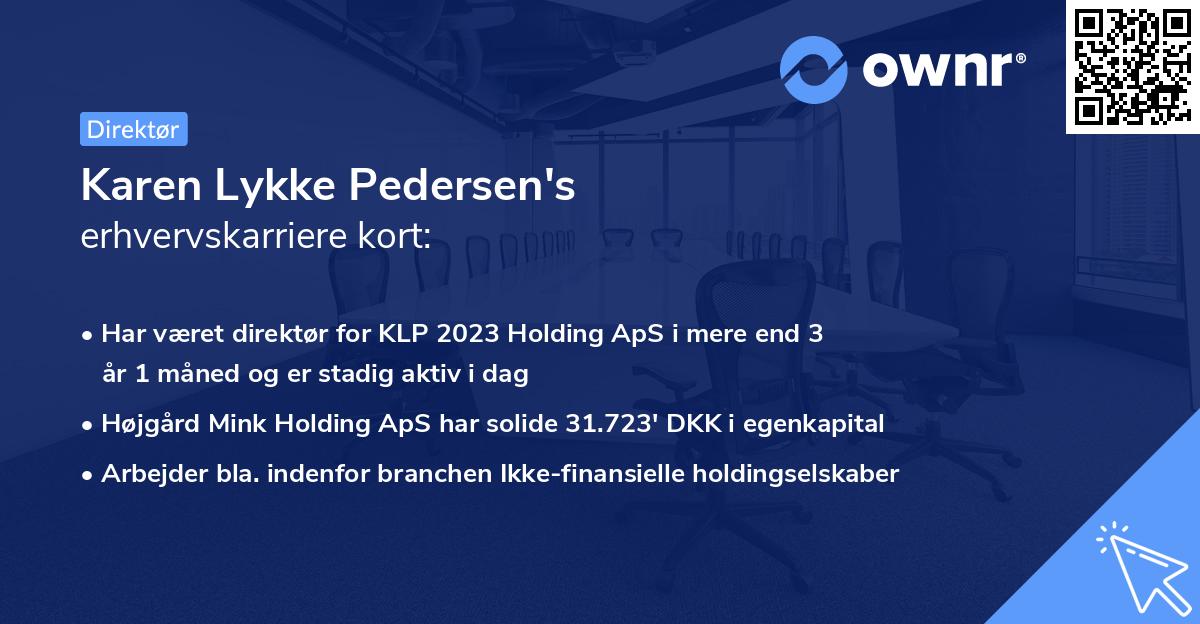Karen Lykke Pedersen's erhvervskarriere kort