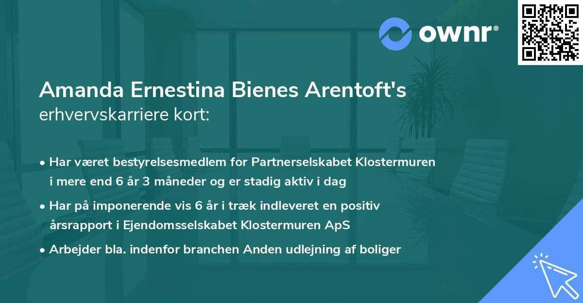 Amanda Ernestina Bienes Arentoft's erhvervskarriere kort