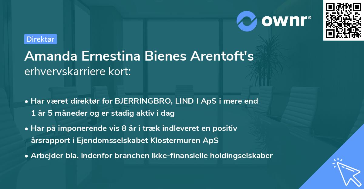 Amanda Ernestina Bienes Arentoft's erhvervskarriere kort