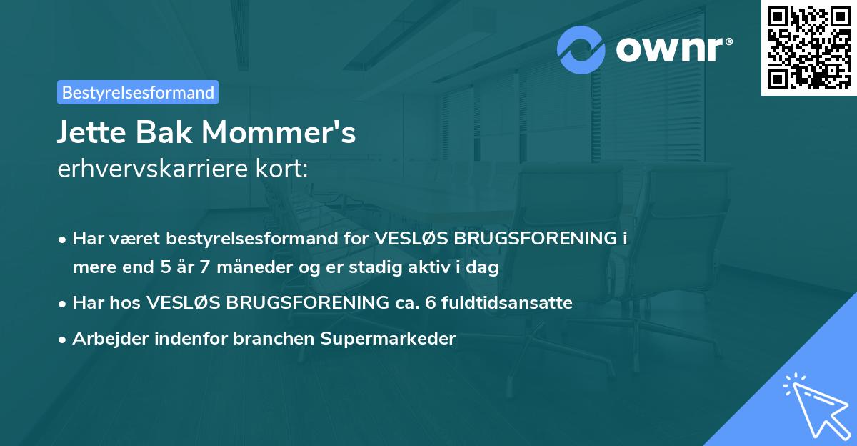 Jette Bak Mommer's erhvervskarriere kort