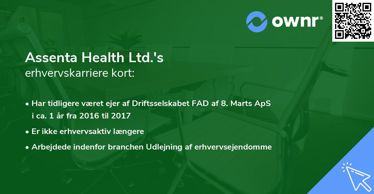 Assenta Health Ltd.'s erhvervskarriere kort
