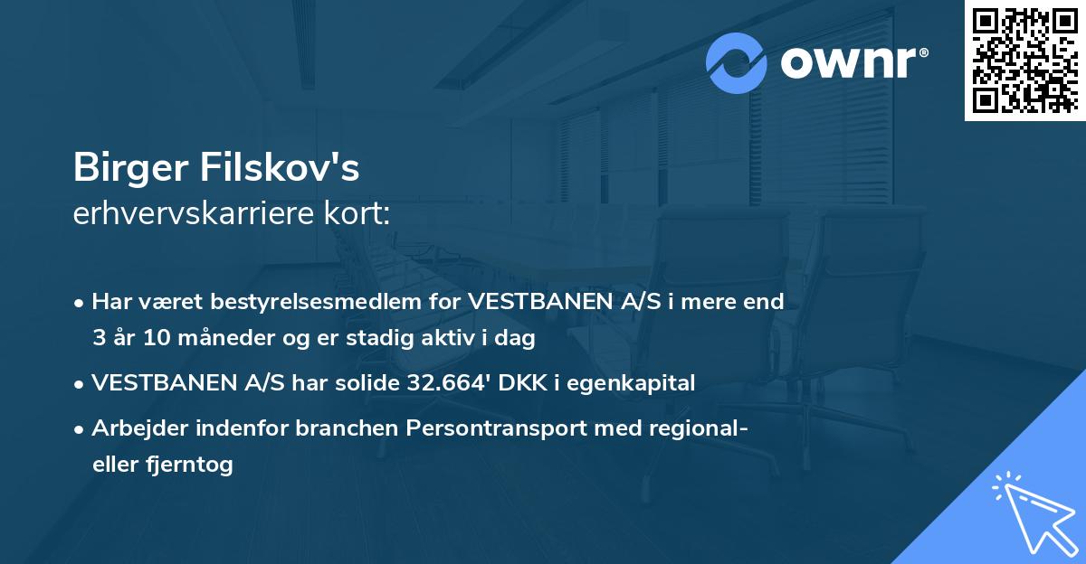 Birger Filskov's erhvervskarriere kort