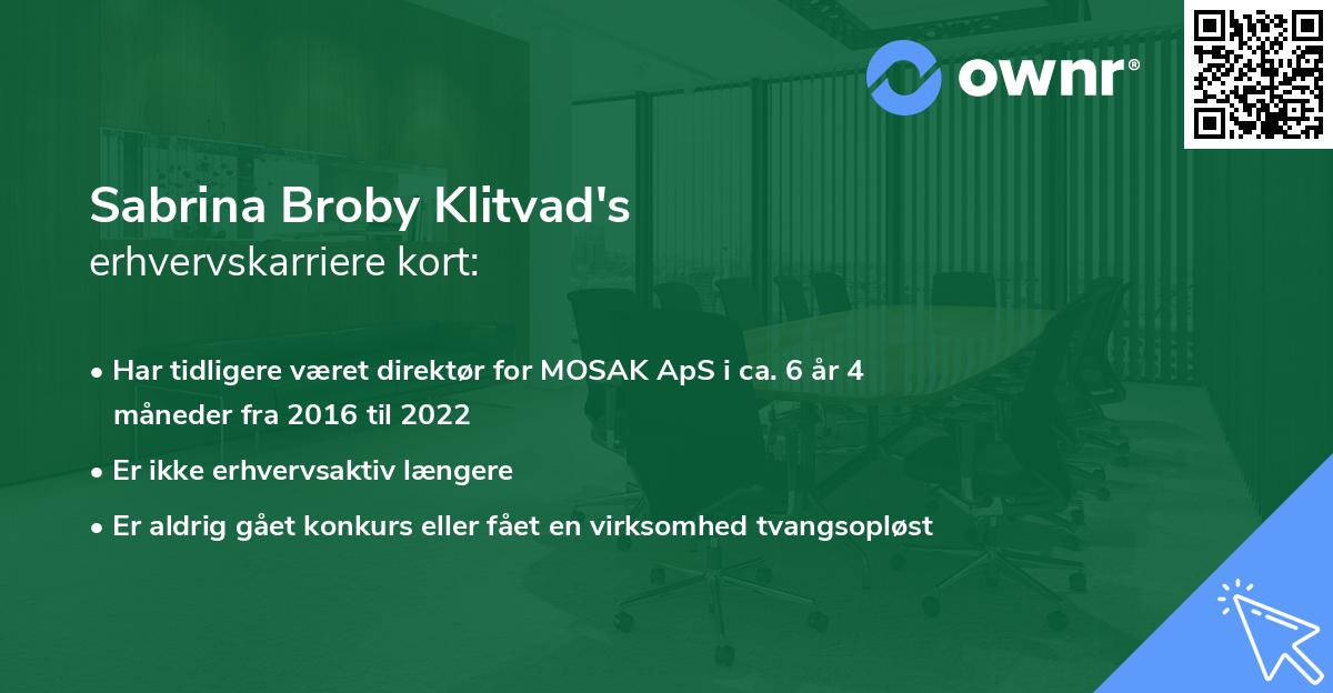 Sabrina Broby Klitvad's erhvervskarriere kort