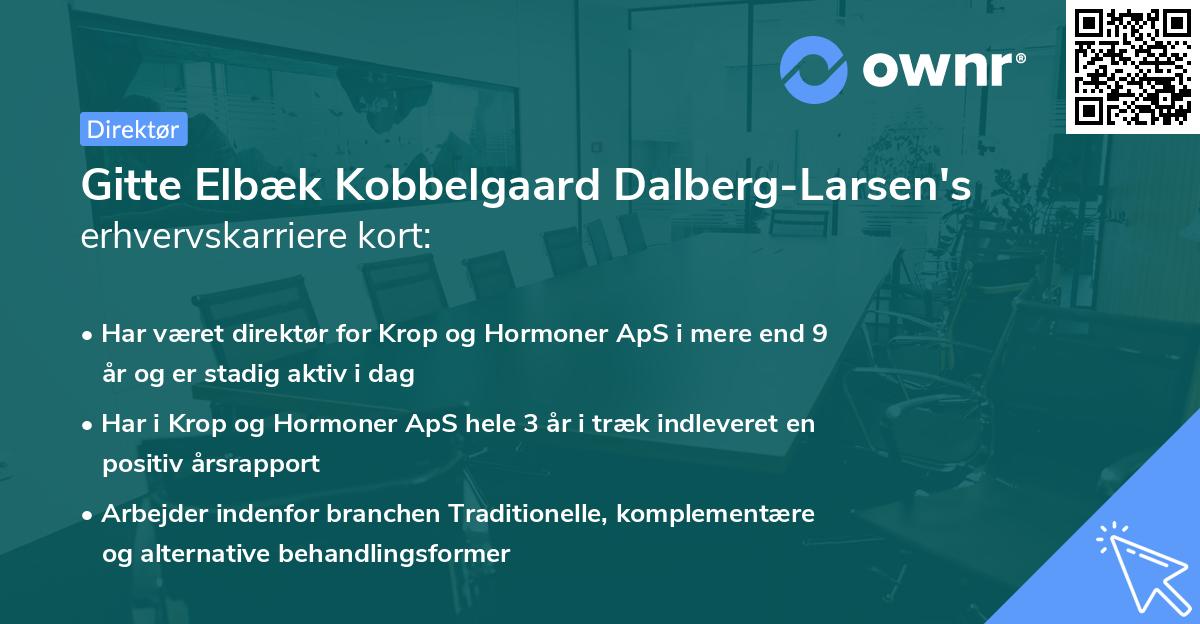 Gitte Elbæk Kobbelgaard Dalberg-Larsen's erhvervskarriere kort