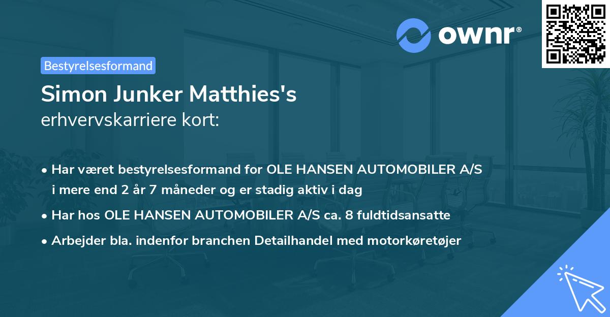 Simon Junker Matthies's erhvervskarriere kort