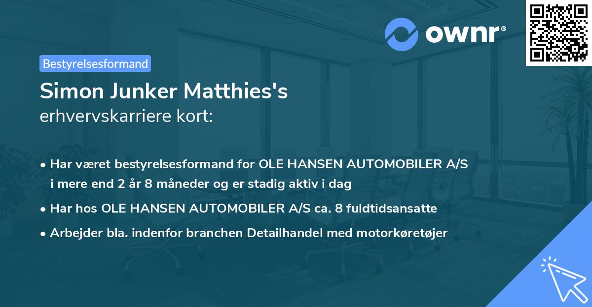 Simon Junker Matthies's erhvervskarriere kort