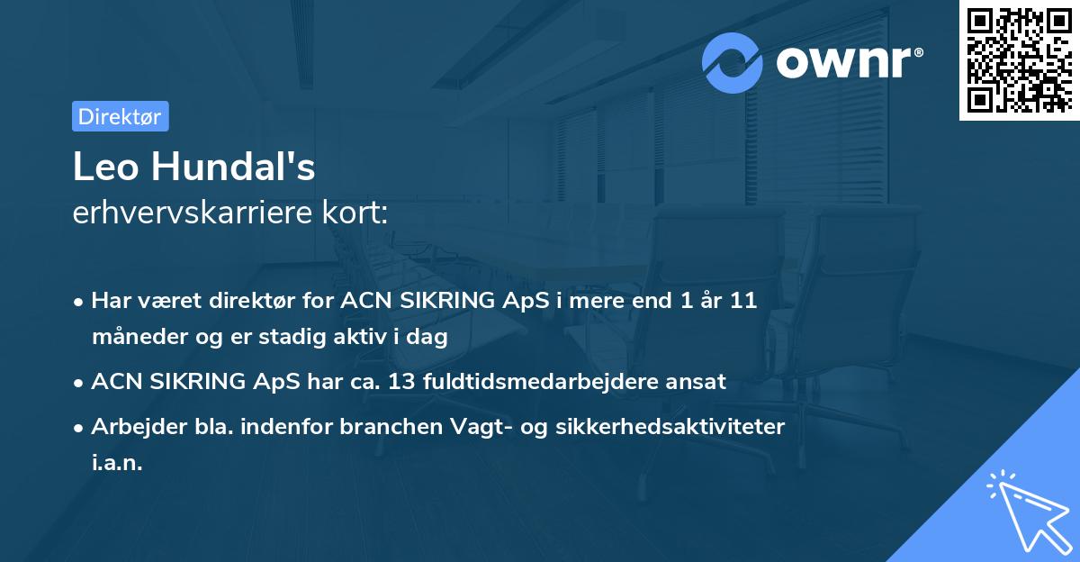 Leo Hundal's erhvervskarriere kort