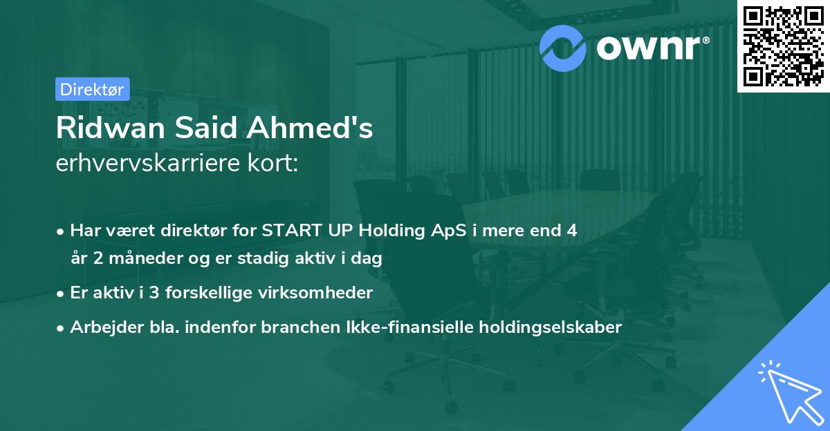 Ridwan Said Ahmed's erhvervskarriere kort