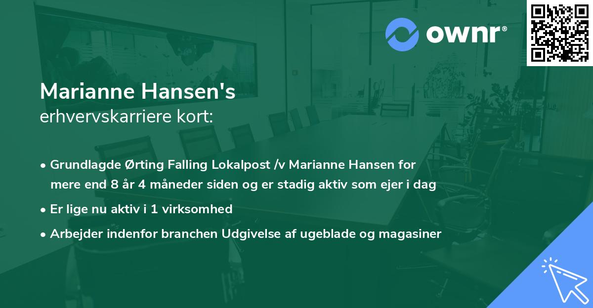 Marianne Hansen's erhvervskarriere kort