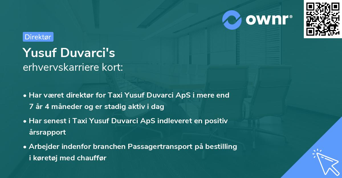 Yusuf Duvarci's erhvervskarriere kort