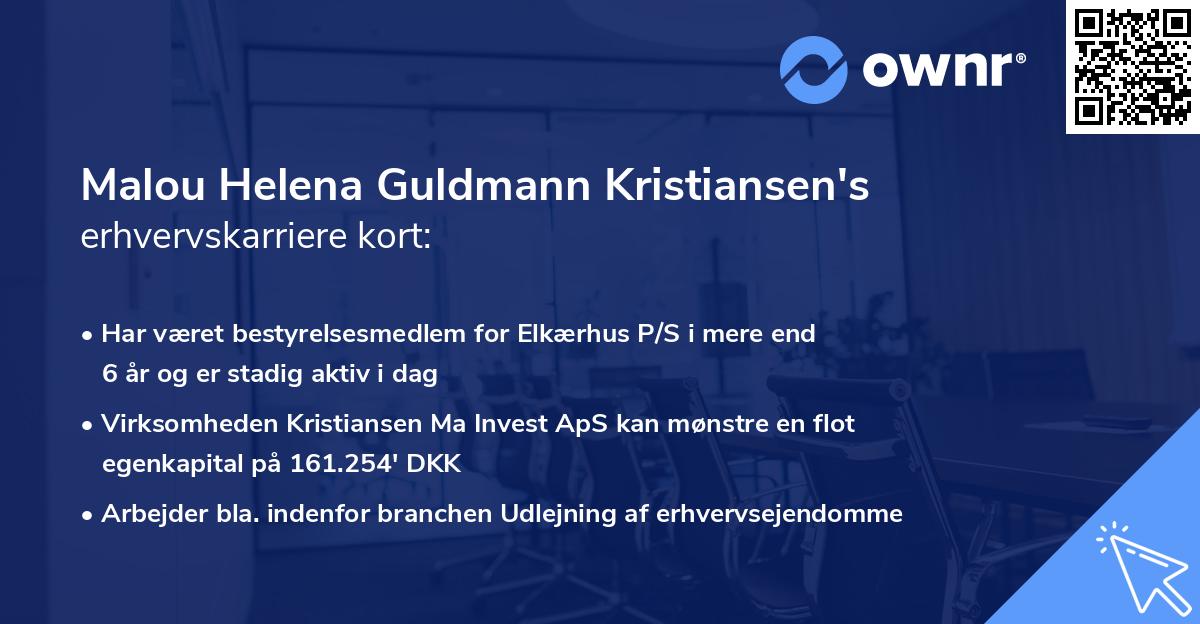 Malou Helena Guldmann Kristiansen's erhvervskarriere kort
