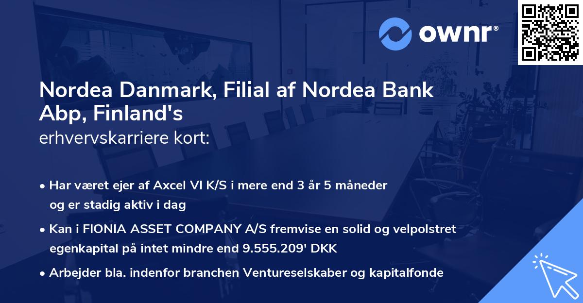 Nordea Danmark, Filial af Nordea Bank Abp, Finland's erhvervskarriere kort