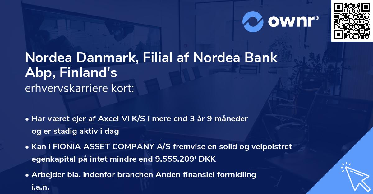 Nordea Danmark, Filial af Nordea Bank Abp, Finland's erhvervskarriere kort