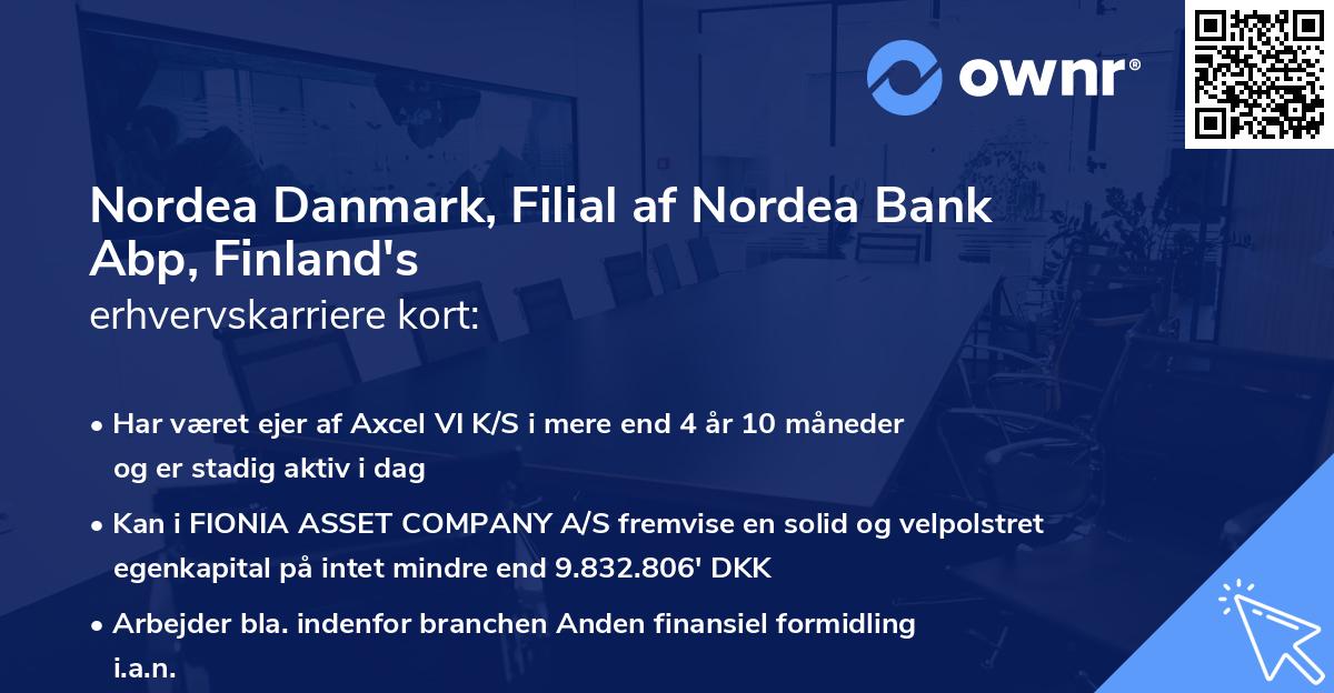 Nordea Danmark, Filial af Nordea Bank Abp, Finland's erhvervskarriere kort