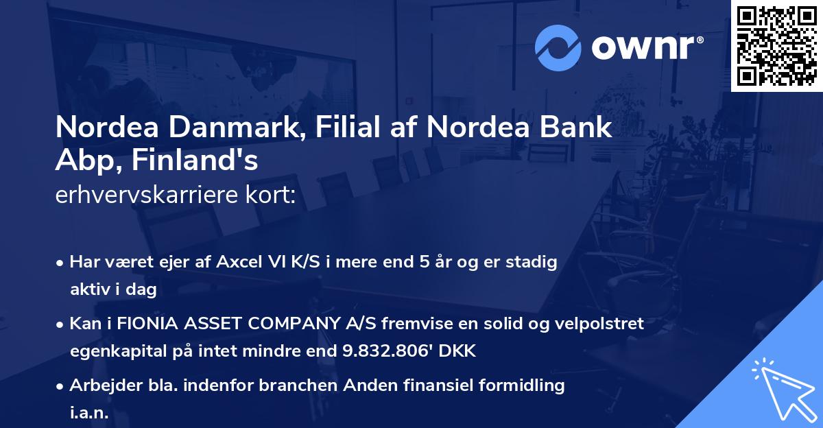 Nordea Danmark, Filial af Nordea Bank Abp, Finland's erhvervskarriere kort