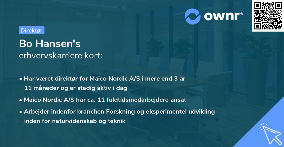 Bo Hansen's erhvervskarriere kort