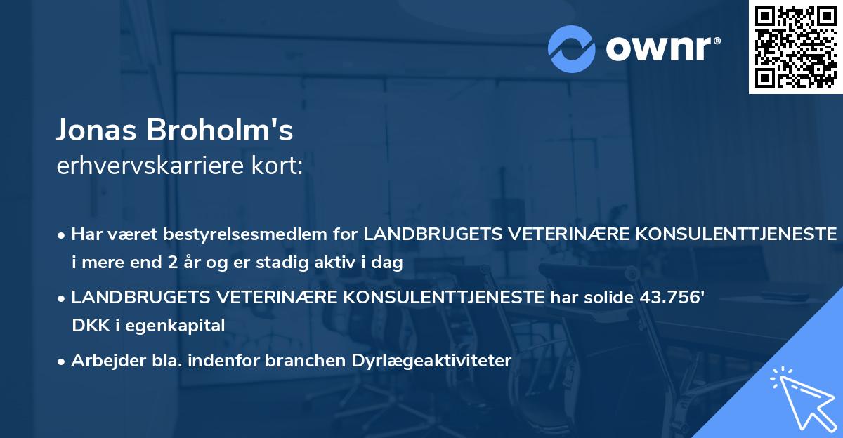 Jonas Broholm's erhvervskarriere kort