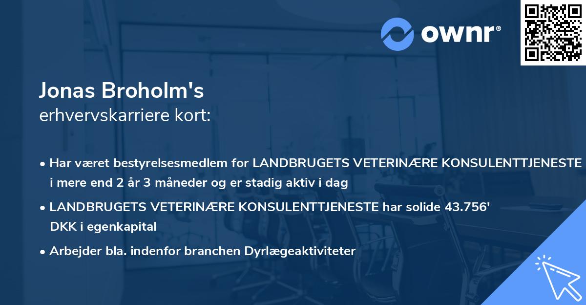 Jonas Broholm's erhvervskarriere kort