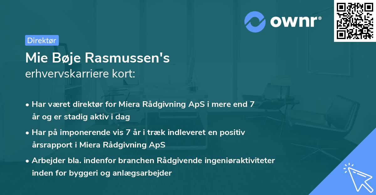 Mie Bøje Rasmussen's erhvervskarriere kort