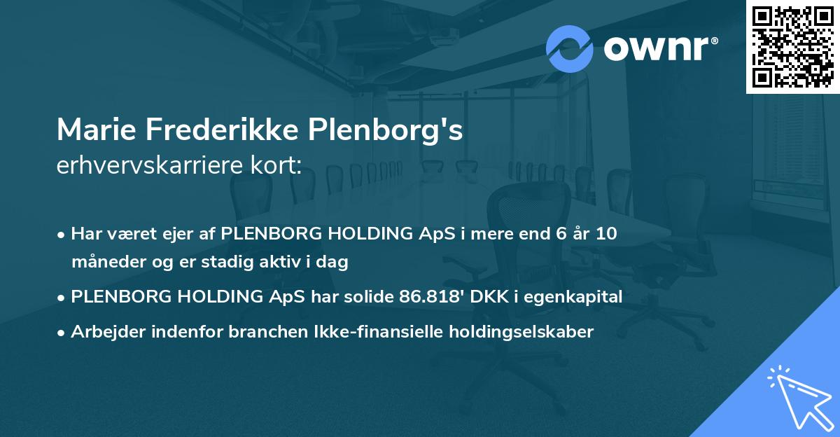 Marie Frederikke Plenborg's erhvervskarriere kort