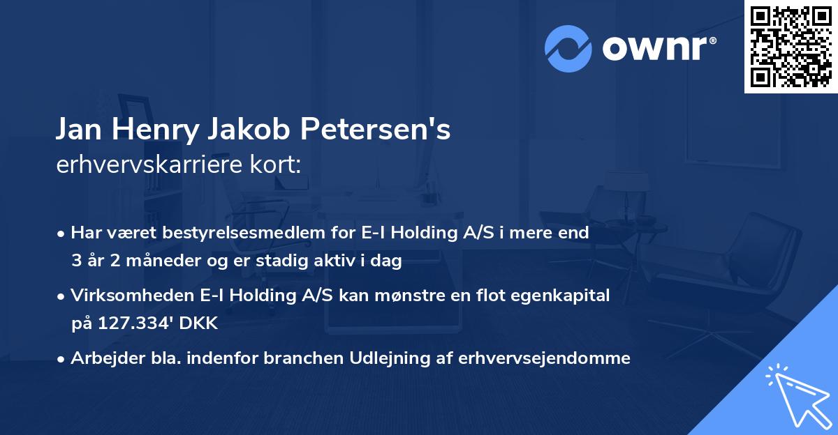 Jan Henry Jakob Petersen's erhvervskarriere kort