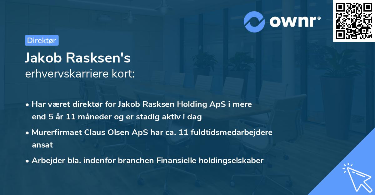 Jakob Rasksen's erhvervskarriere kort