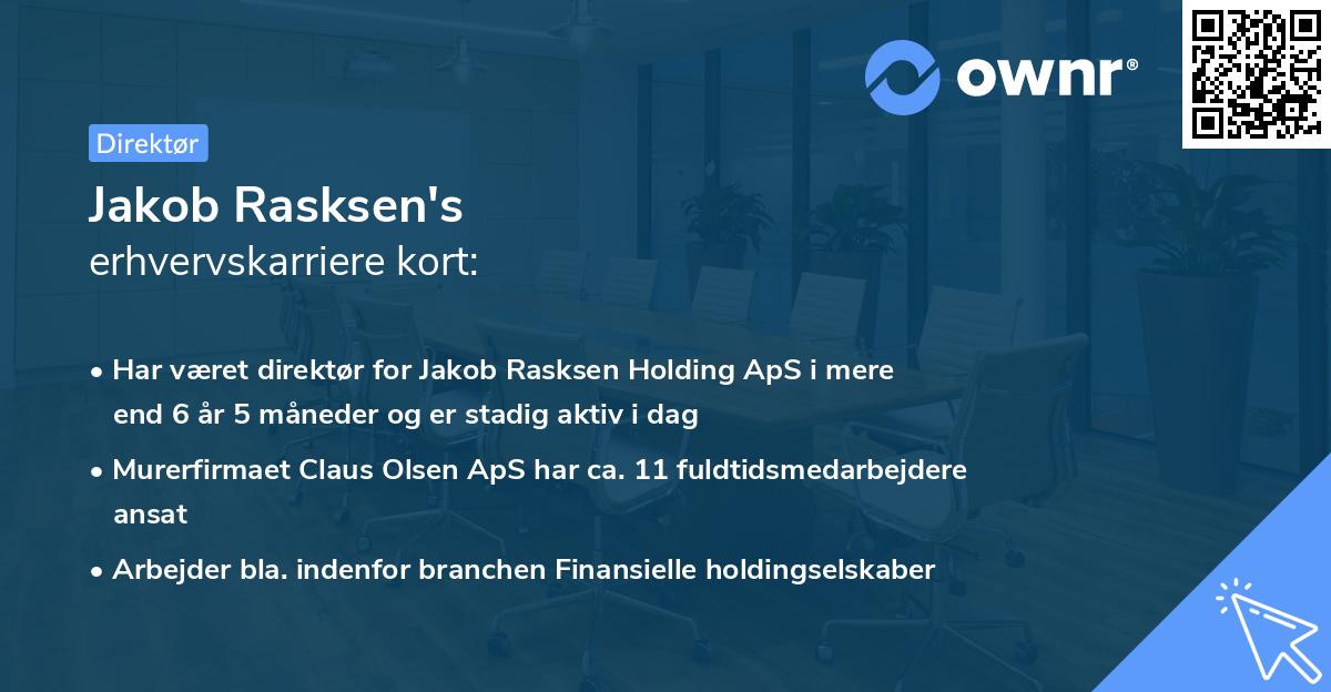 Jakob Rasksen's erhvervskarriere kort