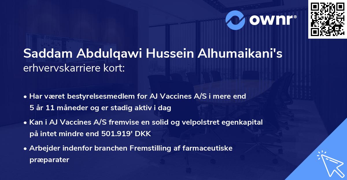 Saddam Abdulqawi Hussein Alhumaikani's erhvervskarriere kort