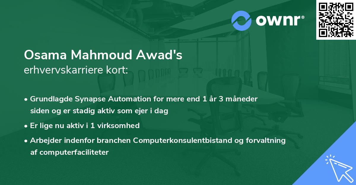 Osama Mahmoud Awad's erhvervskarriere kort