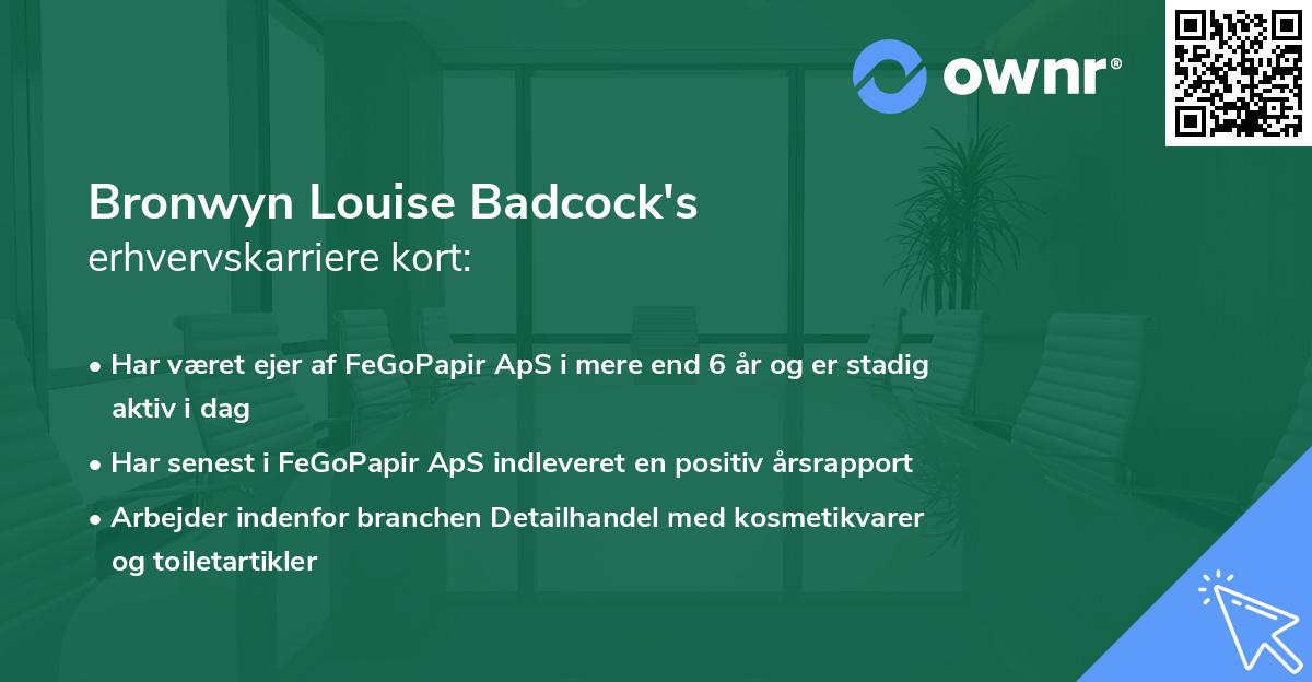 Bronwyn Louise Badcock's erhvervskarriere kort