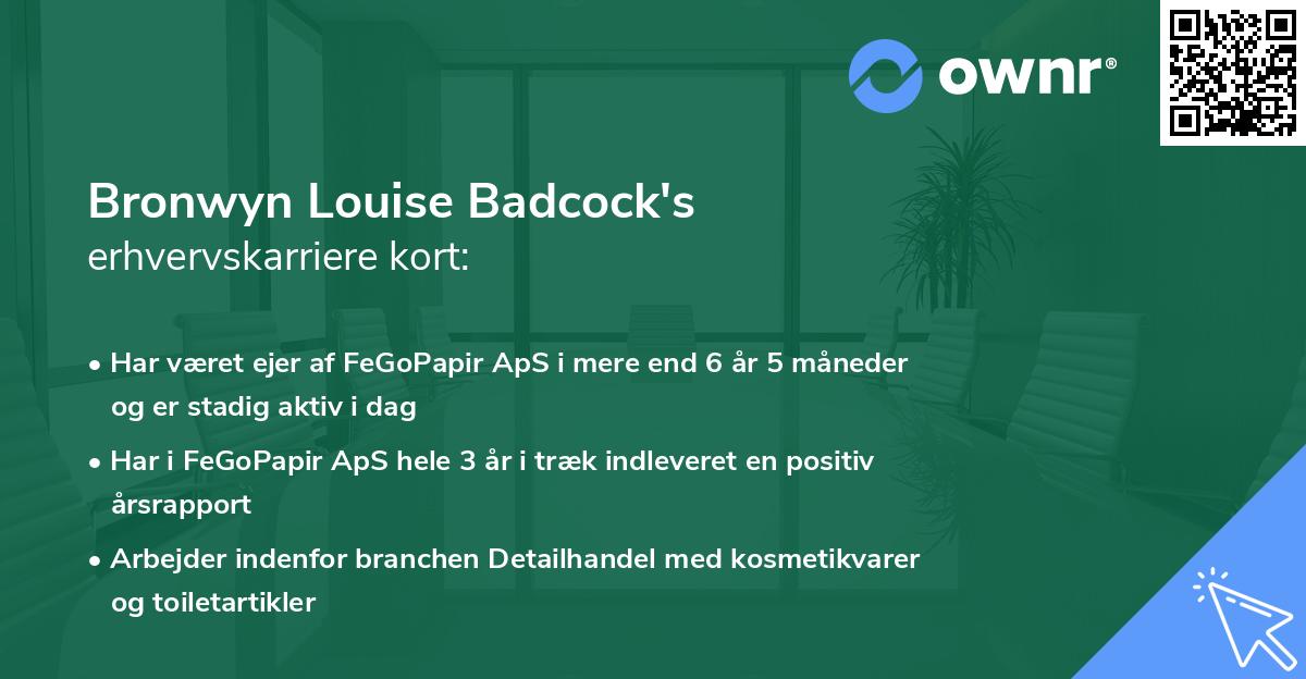 Bronwyn Louise Badcock's erhvervskarriere kort