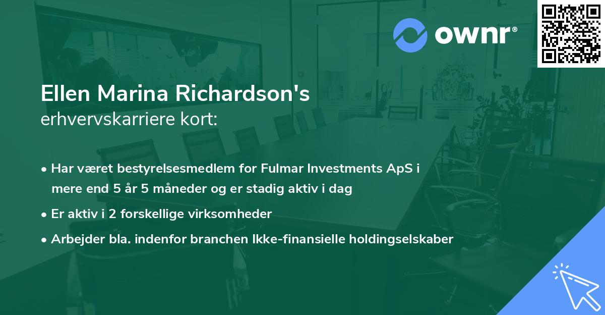 Ellen Marina Richardson's erhvervskarriere kort