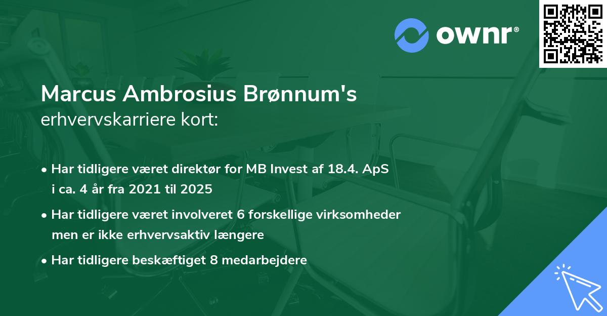 Marcus Ambrosius Brønnum's erhvervskarriere kort