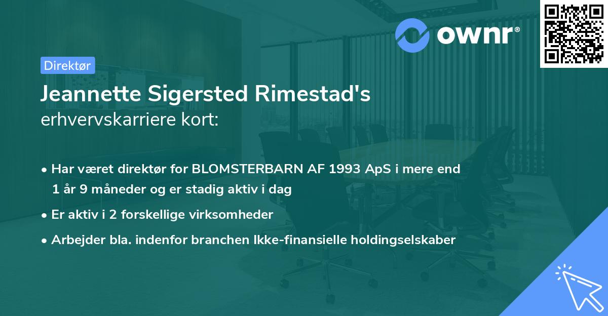 Jeannette Sigersted Rimestad's erhvervskarriere kort