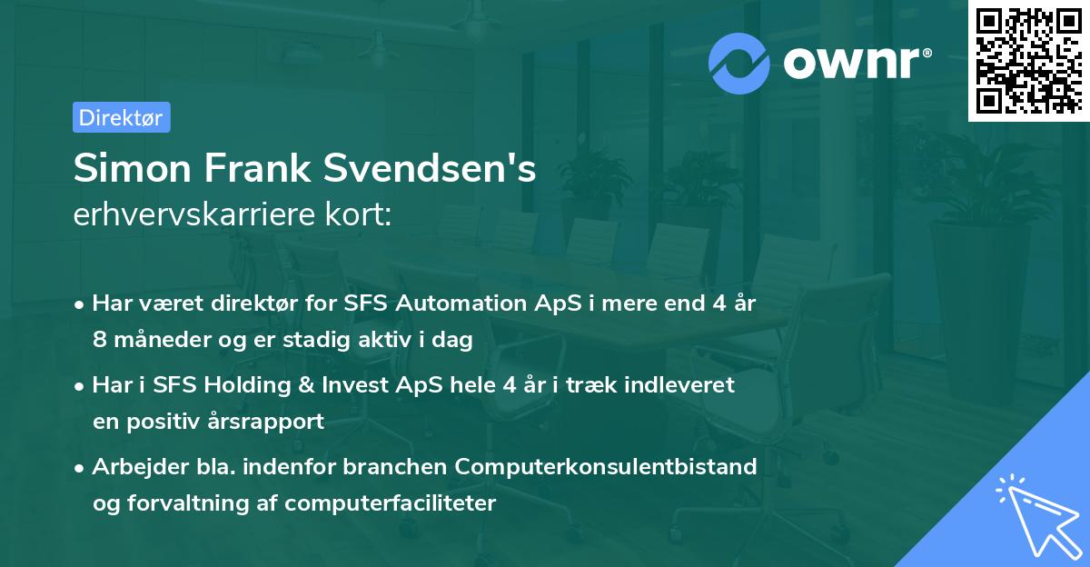 Simon Frank Svendsen's erhvervskarriere kort