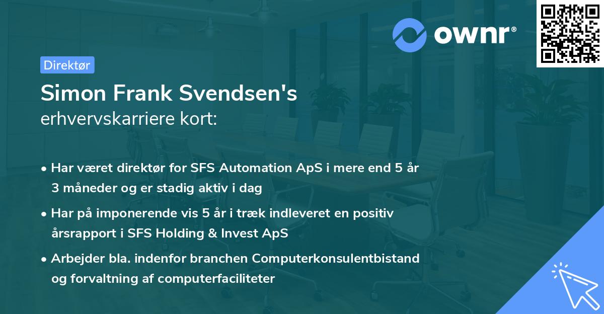 Simon Frank Svendsen's erhvervskarriere kort