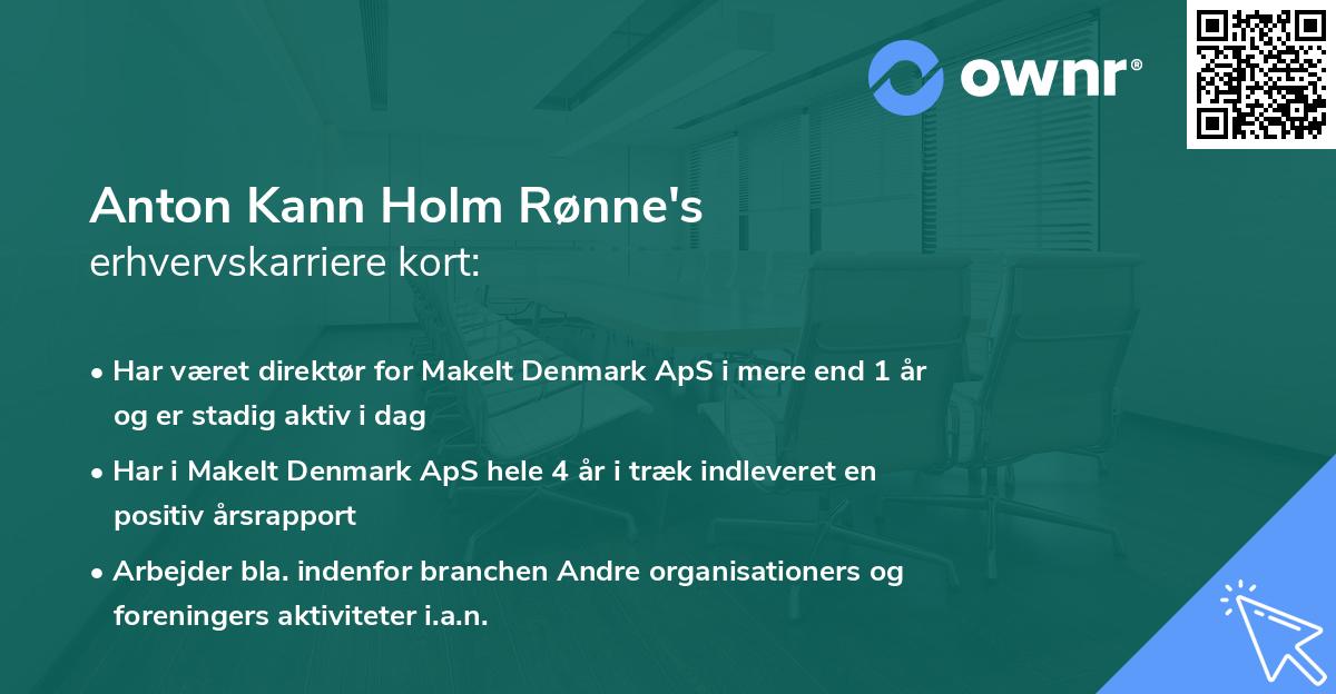Anton Kann Holm Rønne's erhvervskarriere kort