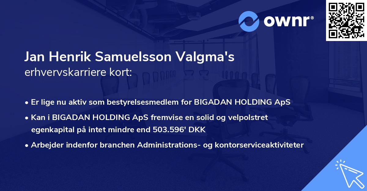 Jan Henrik Samuelsson Valgma's erhvervskarriere kort